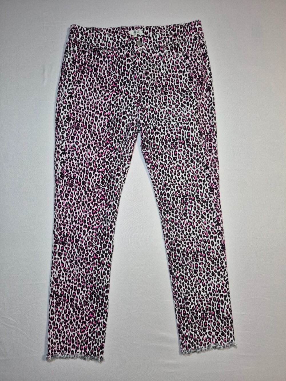 Tyler Boe Pink Black Leopard Animal Print  Raw Hem Denim Jeans Pants Size 2
